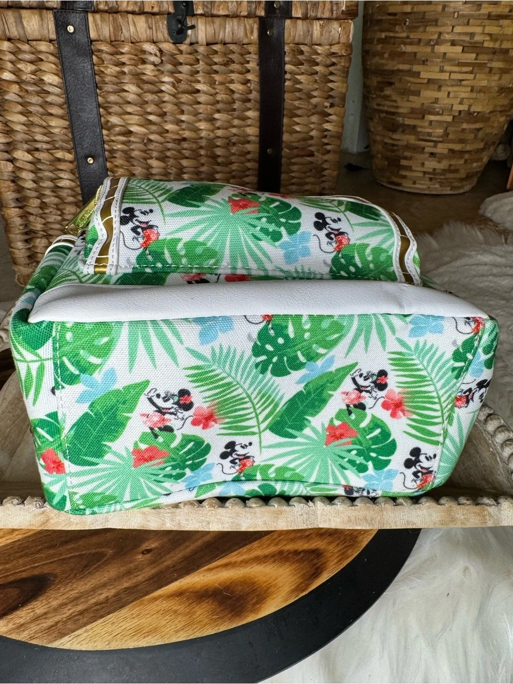 Disney White & Green Tropical Mickey Mini Backpack with Bamboo Handle